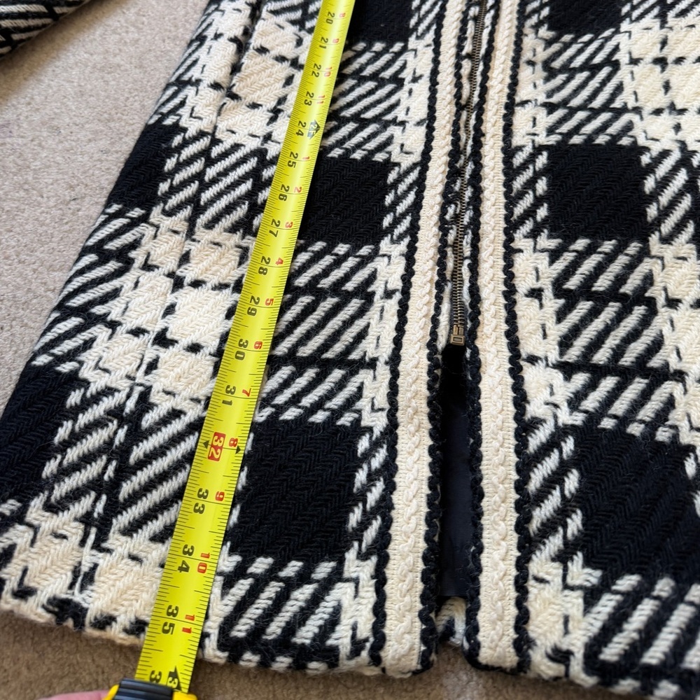 Angel Nina Plaid Wool Blend Coat Women Size 40 Black Cream Long Zip Jacket - Picture 10 of 16